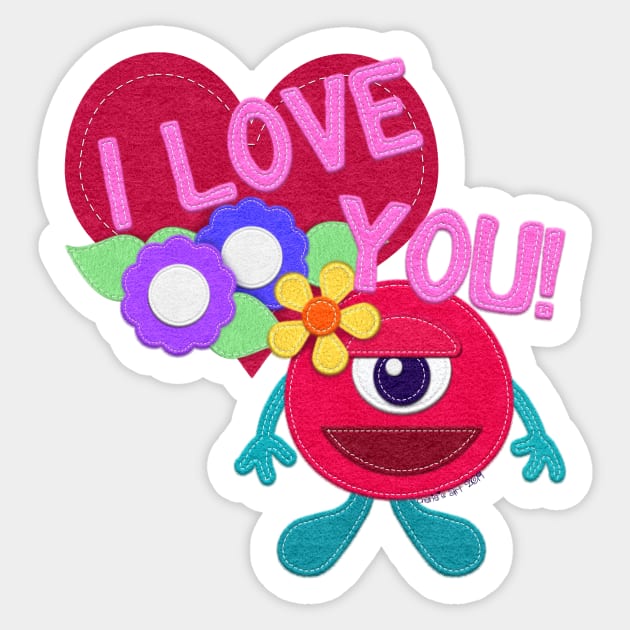 I Love You! Felt Monster Sticker by CheriesArt